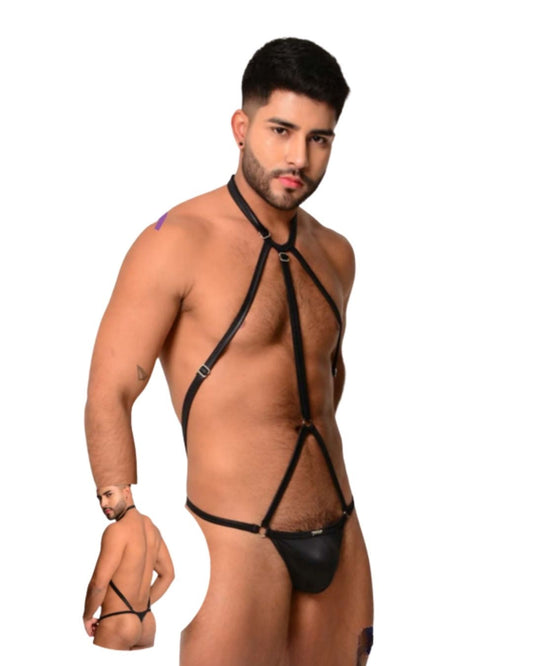 Tanga Masculina con Arnés Integrado - Negro Ónice