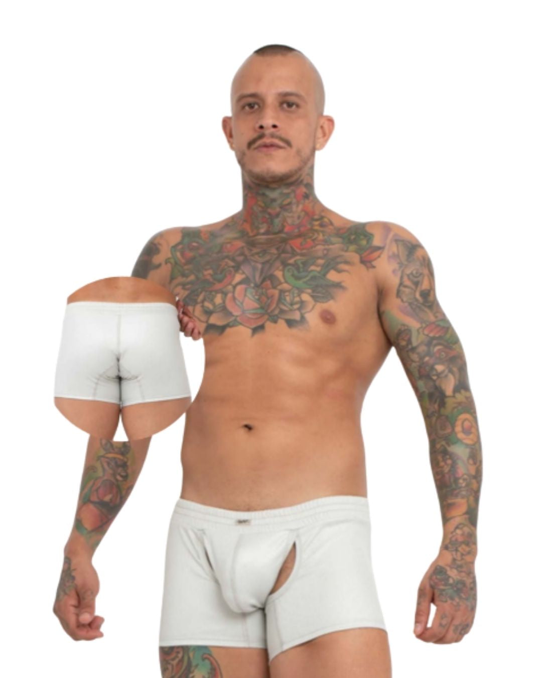 Brief Tipo Short con Abertura Frontal - Blanco