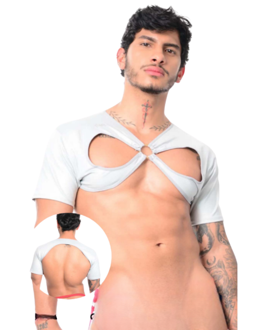 Crop-Top Arnés Masculino Troye Gris Efecto Cuero
