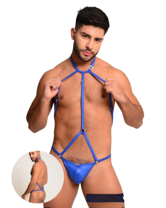 Tanga Masculina con Arnés Integrado - Azul Zafiro