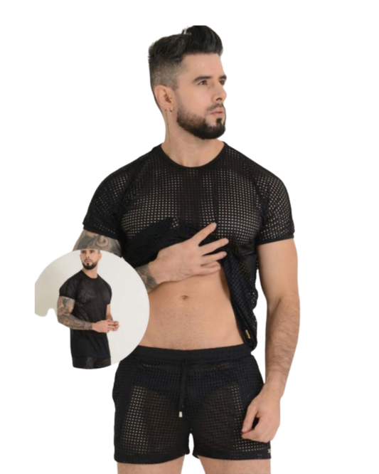 Dúo Playero Amalfi - Conjunto de Malla Negro