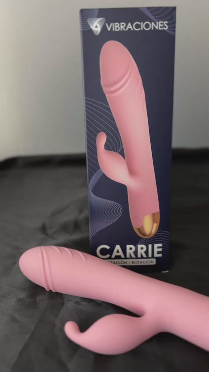 VIBRADOR VIBRACIONES CARRIE CON ROTACION Y ESTIMULADOR CLITORIAL